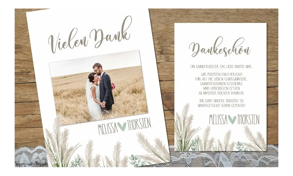Dankeskarten Hochzeit Boho Pampas