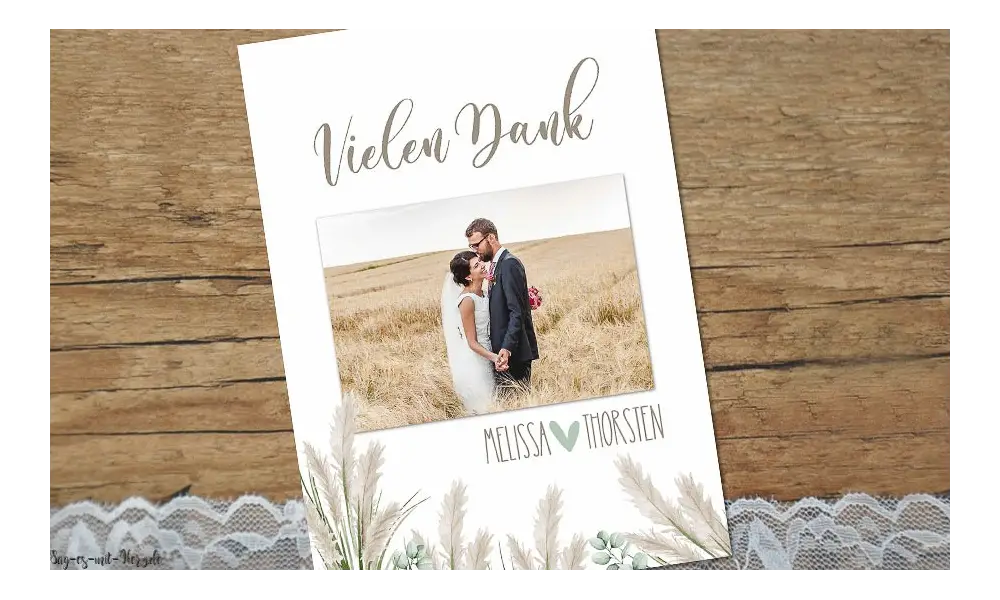 Dankeskarten Hochzeit Boho Pampas