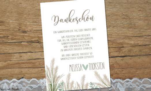 Dankeskarten Hochzeit Boho Pampas