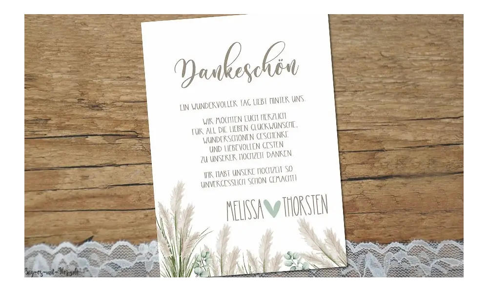 Dankeskarten Hochzeit Boho Pampas