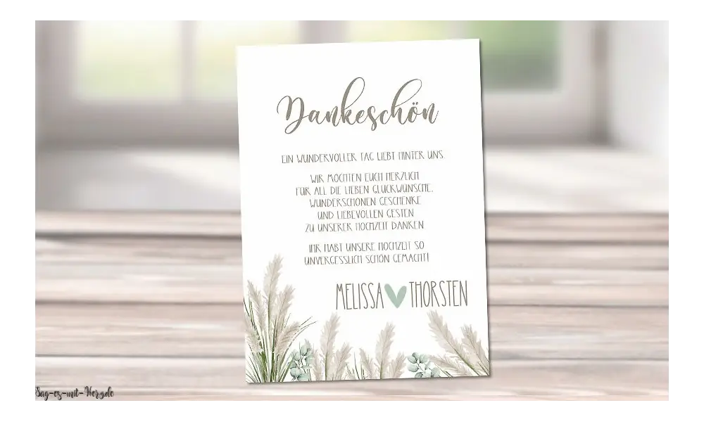 Dankeskarten Hochzeit Boho Pampas
