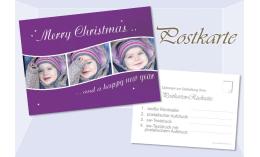 Postkarte Weihnachten, Weihnachtskarte -Eisenbahnschiene- lila