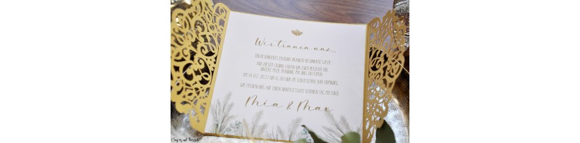 Einladungskarten Hochzeit gold Lasercut