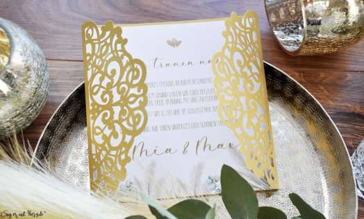 Einladungskarten Hochzeit gold Lasercut