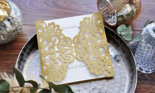 Einladungskarten Hochzeit gold Lasercut