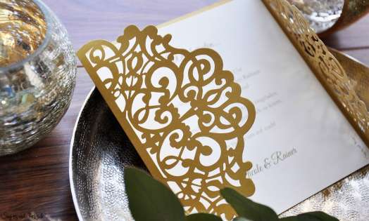 Einladungskarten Hochzeit gold Lasercut