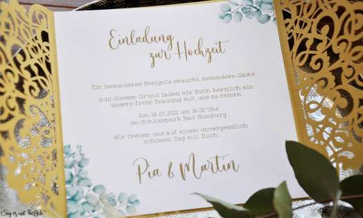 Einladungskarten Hochzeit gold Lasercut