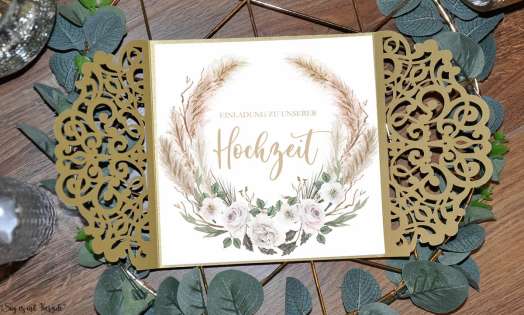 Einladungskarten Hochzeit gold Lasercut