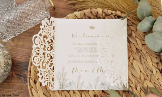 Einladungskarten Hochzeit Lasercut Spitze Nature Pampasgras