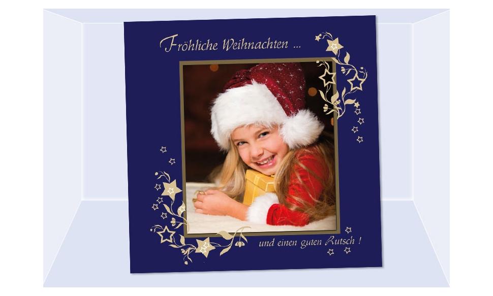 Fotokarte Weihnachten, Weihnachtskarte 12,5x12,5 cm, dunkelblau
