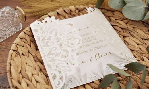 Einladungskarten Hochzeit Lasercut Spitze Nature Pampasgras