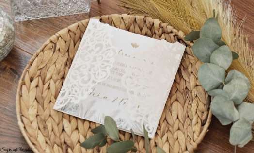 Einladungskarten Hochzeit Lasercut Spitze Nature Pampasgras