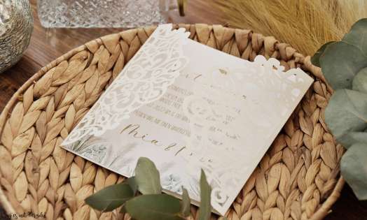 Einladungskarten Hochzeit Lasercut Spitze Nature Pampasgras