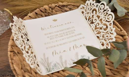 Einladungskarten Hochzeit Lasercut Spitze Nature Pampasgras