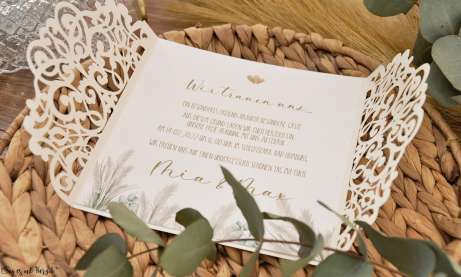 Einladungskarten Hochzeit Lasercut Spitze Nature Pampasgras