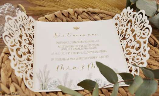 Einladungskarten Hochzeit Lasercut Spitze Nature Pampasgras