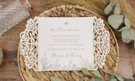 Einladungskarten Hochzeit Lasercut Spitze Nature Pampasgras