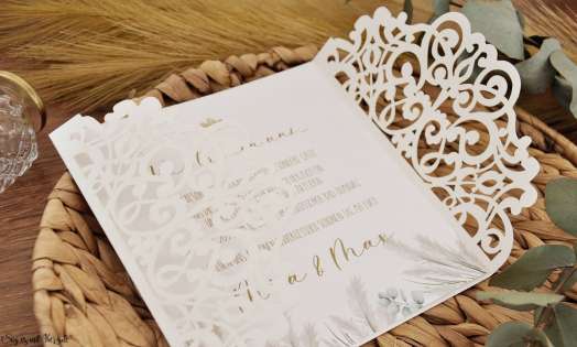 Einladungskarten Hochzeit Lasercut Spitze Nature Pampasgras