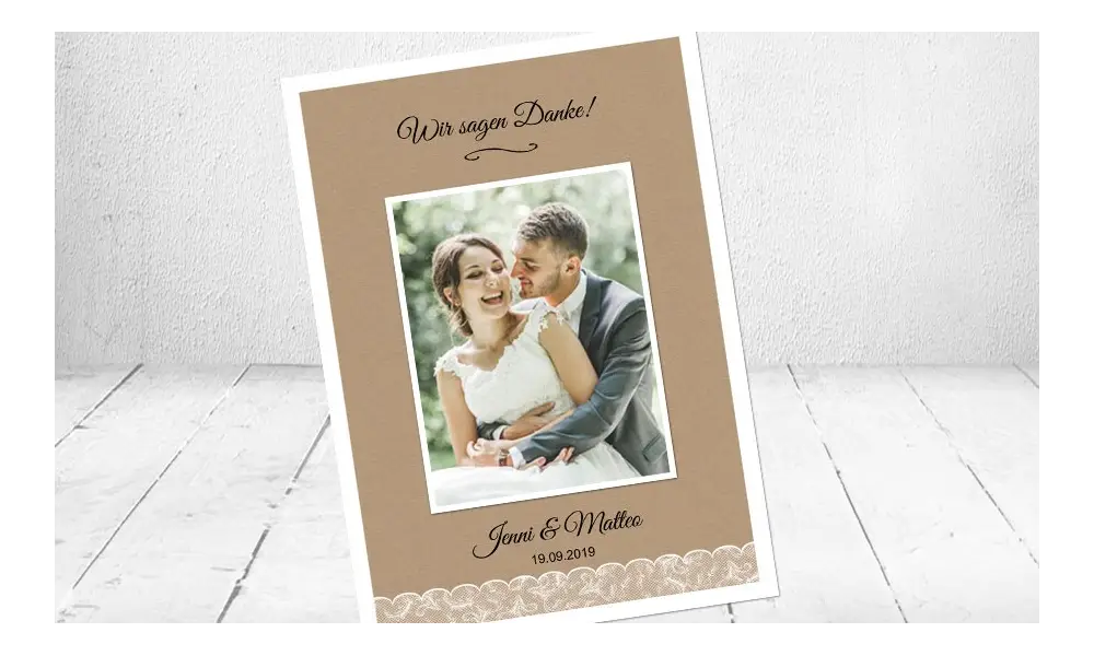 Dankeskarte Hochzeit Spitze Kraftpapier
