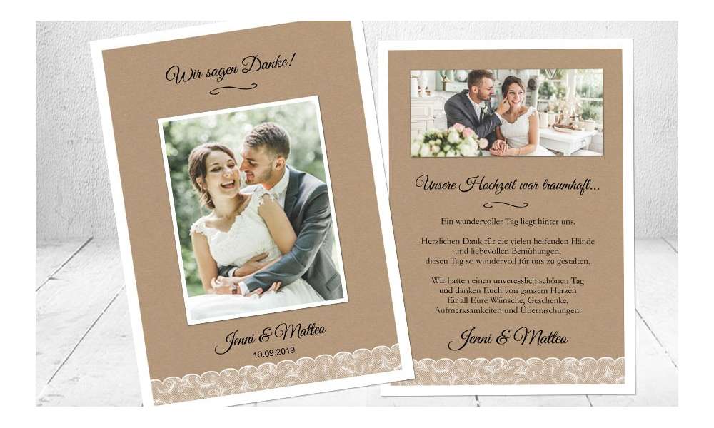 Dankeskarte Hochzeit Spitze Kraftpapier