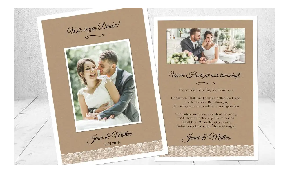 Dankeskarte Hochzeit Spitze Kraftpapier