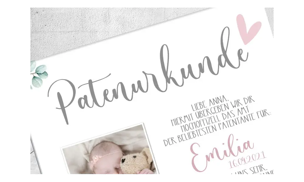 Patenurkunde Patenbrief Geschenk Paten Leinwand Wandbild Taufe