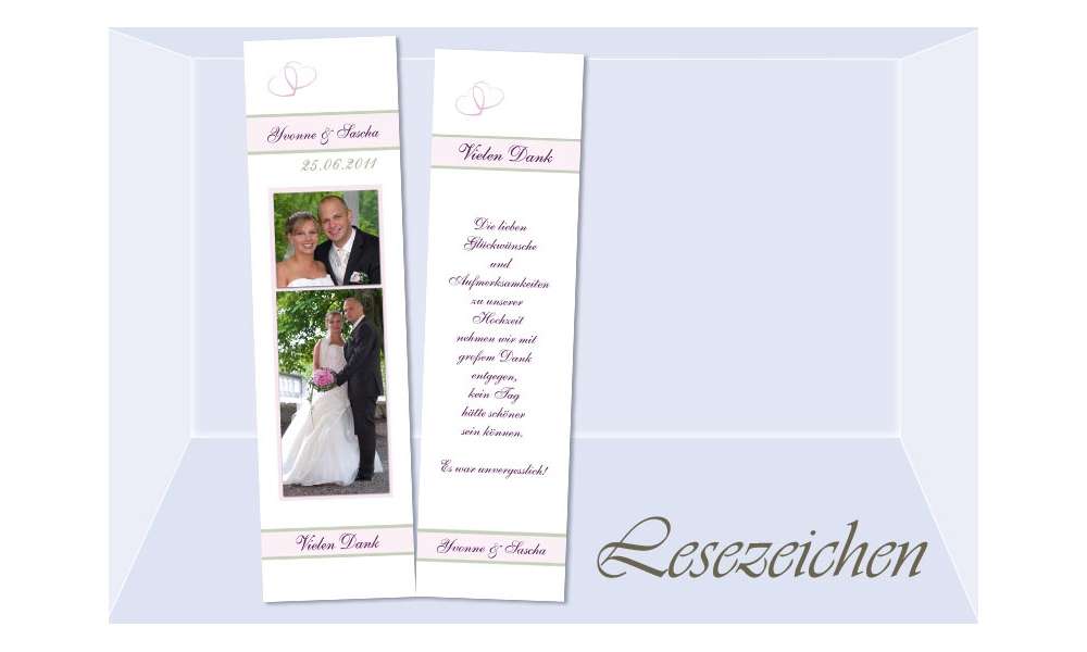 Lesezeichen Hochzeit, Danksagungskarte "Herzen" Lesezeichen Hochzeit, Danksagungskarte "Herzen"