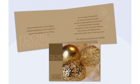 Weihnachtskarte mit Firmenlogo "Goldglanz"