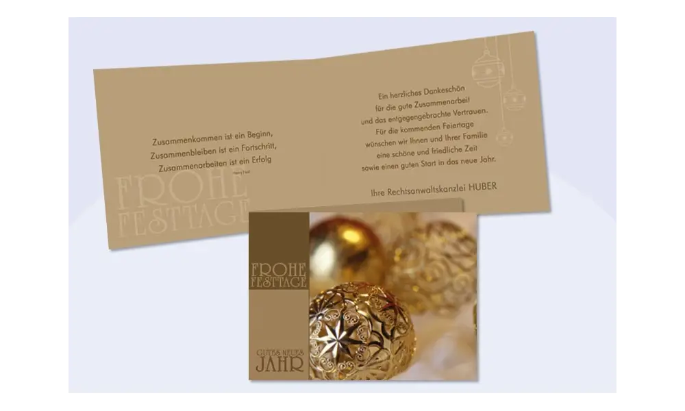Weihnachtskarte mit Firmenlogo "Goldglanz"