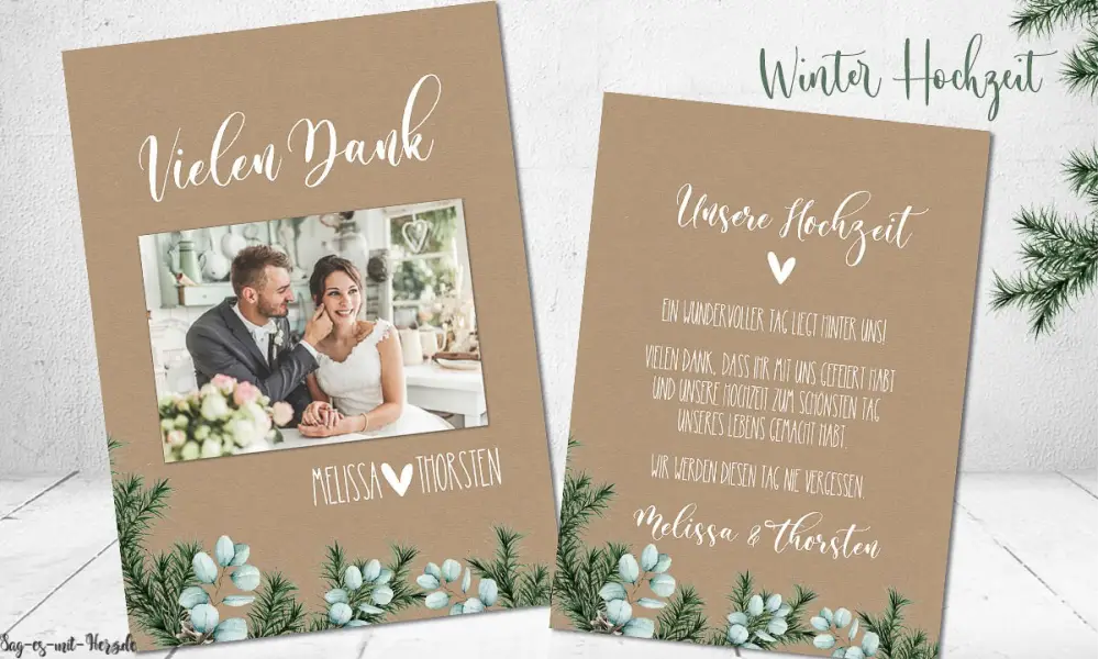 Dankeskarten Hochzeit Vintage Kraftpapier