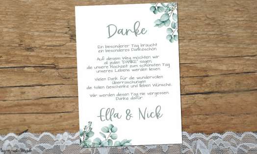 Dankeskarte Hochzeit Eukalyptus Greenery