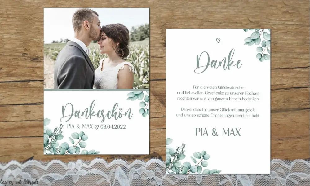 Dankeskarte Hochzeit Eukalyptus Greenery