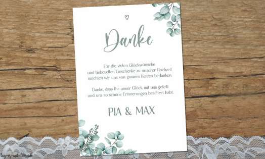 Dankeskarte Hochzeit Eukalyptus Greenery