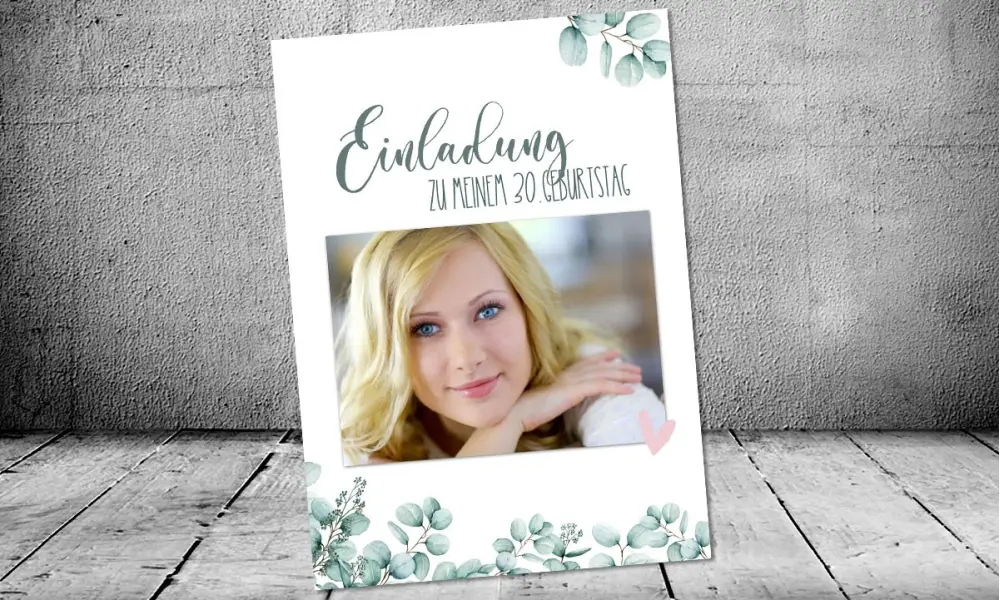 Einladungskarten 40. Geburtstag Greenery Eukalyptus mit Foto