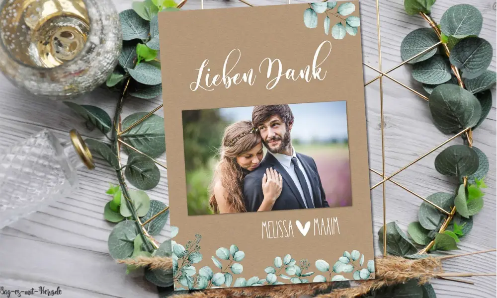 Dankeskarten Hochzeit Kraftpapier Eukalyptus Boho