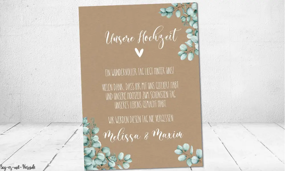 Dankeskarten Hochzeit Kraftpapier Eukalyptus Boho