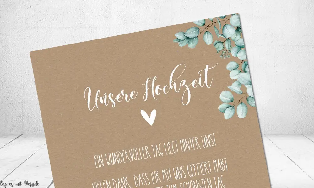 Dankeskarten Hochzeit Kraftpapier Eukalyptus Boho