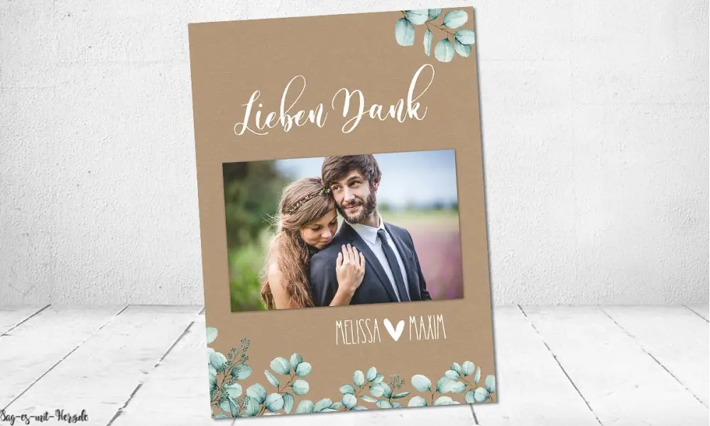 Dankeskarten Hochzeit Kraftpapier Eukalyptus Boho