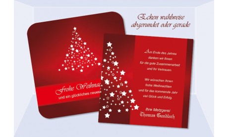 Firmen Weihnachtskarte modern mit Logo in Firmenfarbe quadratisch zweiseitig rot
