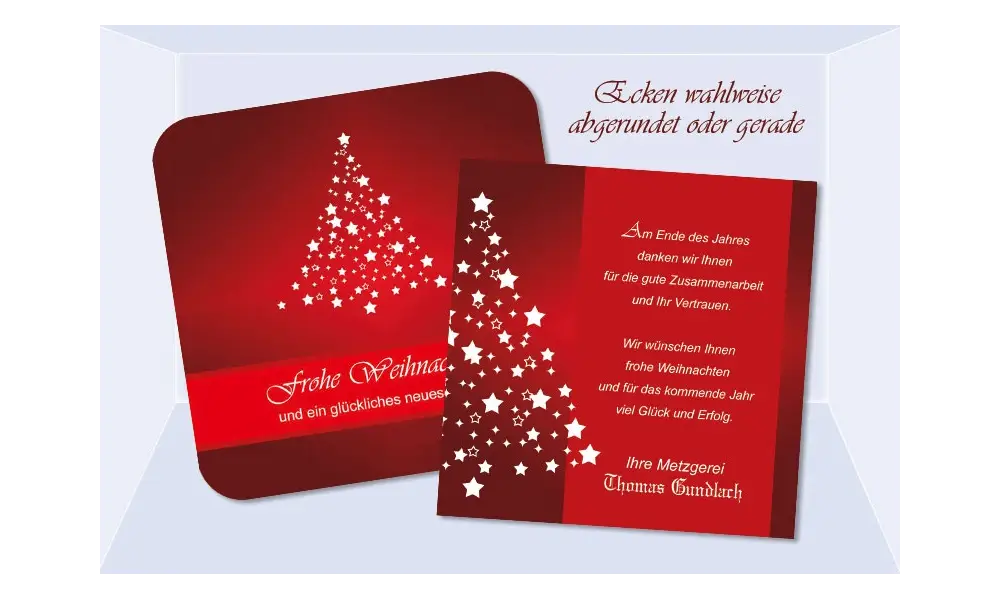Firmen Weihnachtskarte modern mit Logo in Firmenfarbe quadratisch zweiseitig rot