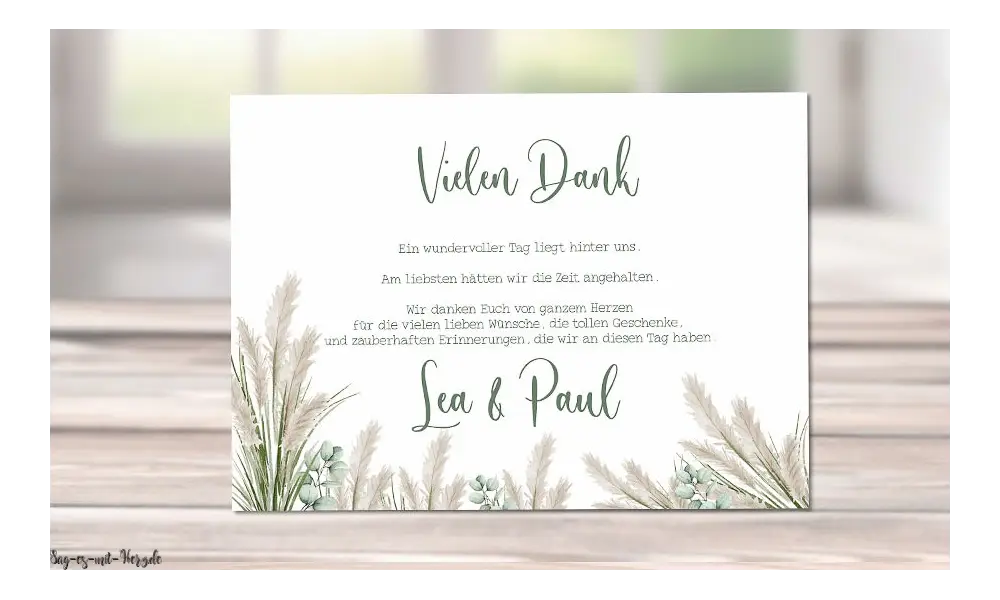 Danksagung Hochzeit Boho Pampas Greenery Style