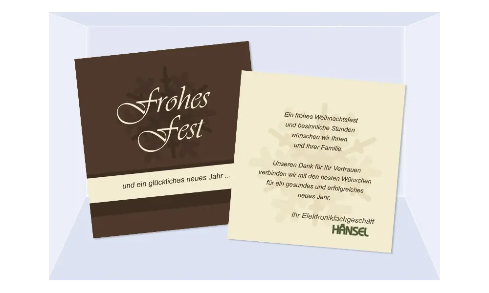 Weihnachtskarte geschäftlich mit Logo- und Firmeneindruck "Schokie"