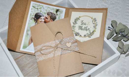 Pocketfold Hochzeitseinladungen diy Kraftpapier Spitze