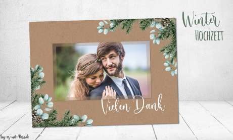 Dankeskarten Winterhochzeit Kraftpapier Eukalyptus