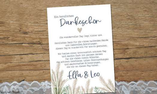 Danksagungskarten zur Hochzeit Pampas