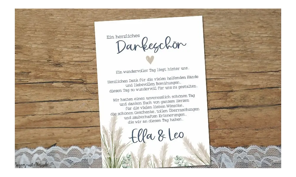 Danksagungskarten zur Hochzeit Pampas