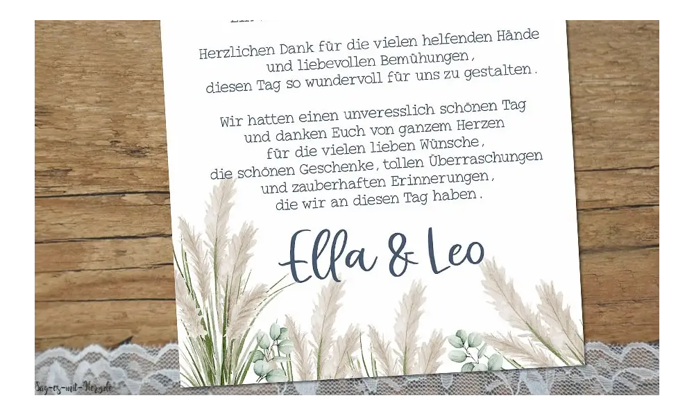 Danksagungskarten zur Hochzeit Pampas