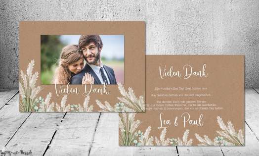 Dankeskarte Hochzeit Kraftpapier Pampas Boho