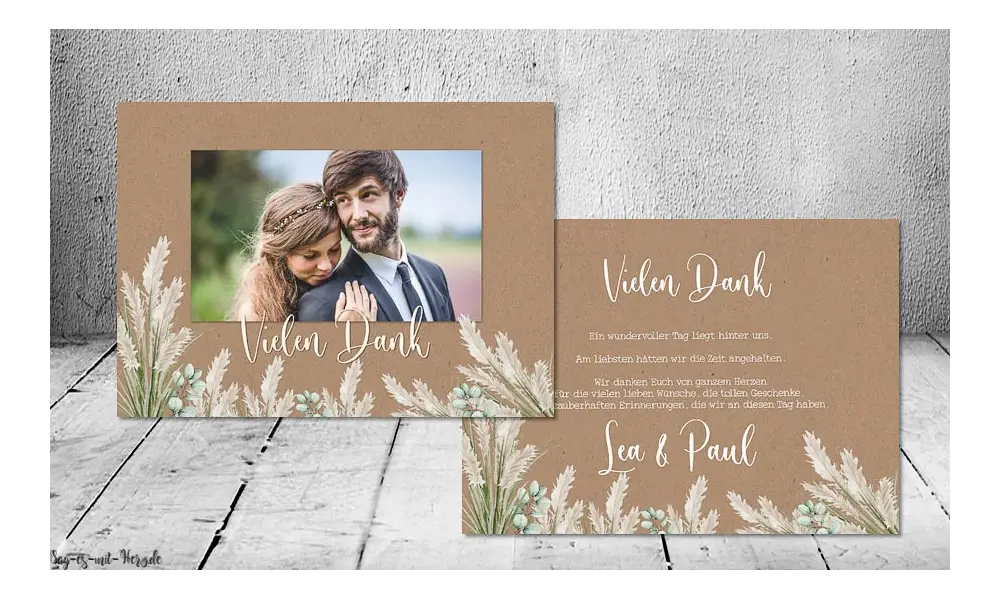 Dankeskarte Hochzeit Kraftpapier Pampas Boho