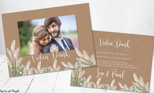 Dankeskarte Hochzeit Kraftpapier Pampas Boho